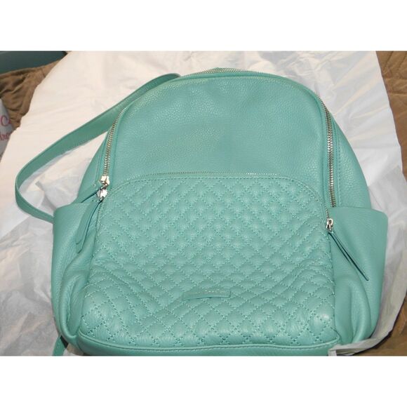 Vera Bradley Small Backpack Genuine Leather Carryall Backpack Light Green
